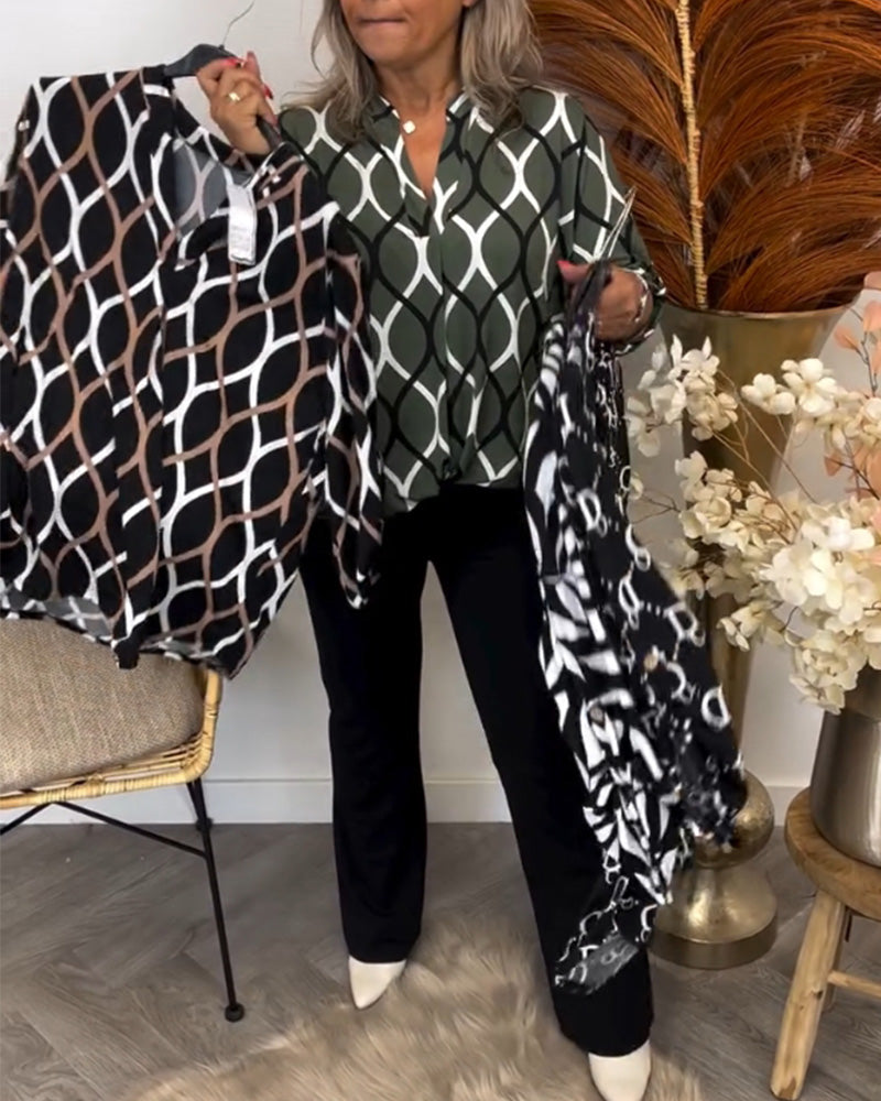 Casual Blouse with Long Sleeves and Elegant Pattern