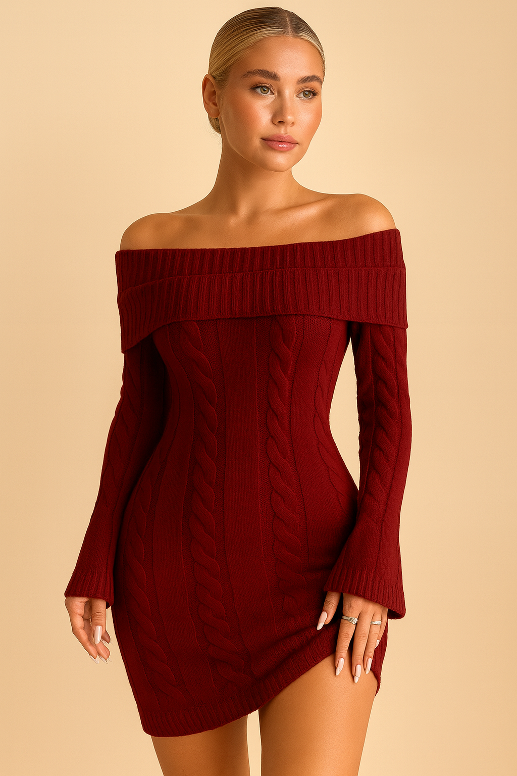 Off-Shoulder Gebreide Jurk
