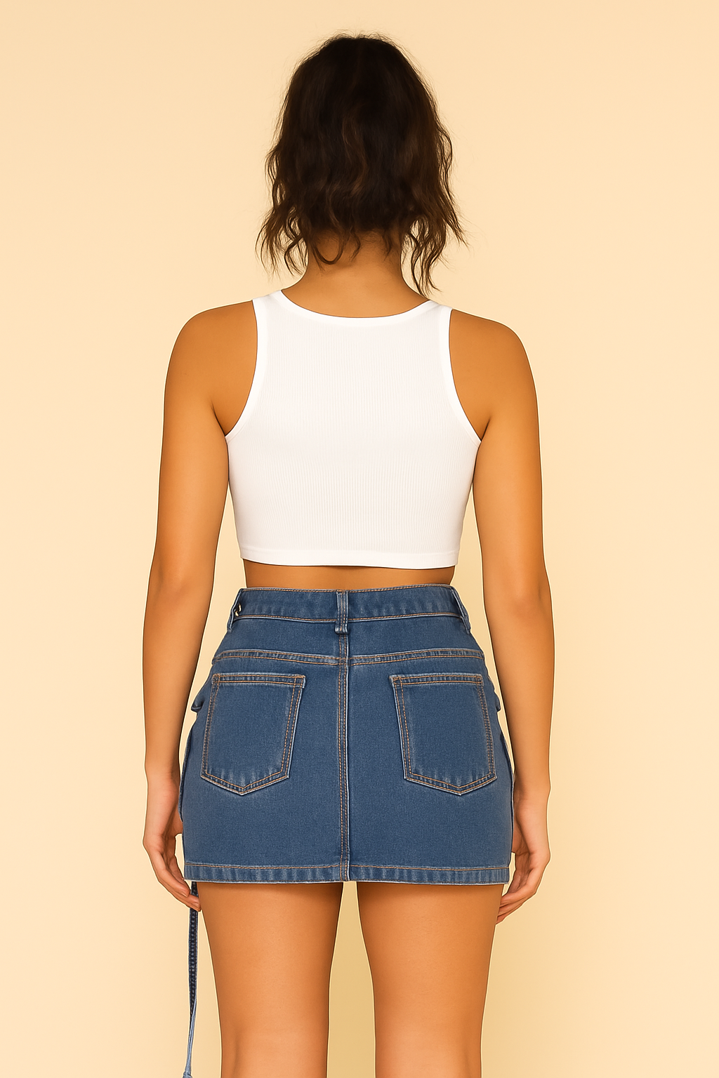 Denim Stretch Cargo Skirt