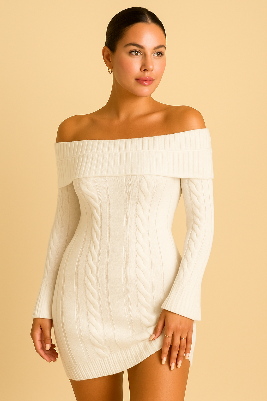 Off-Shoulder Gebreide Jurk