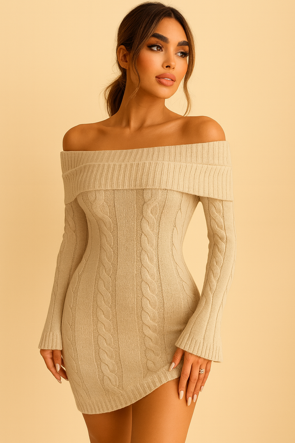 Off-Shoulder Gebreide Jurk