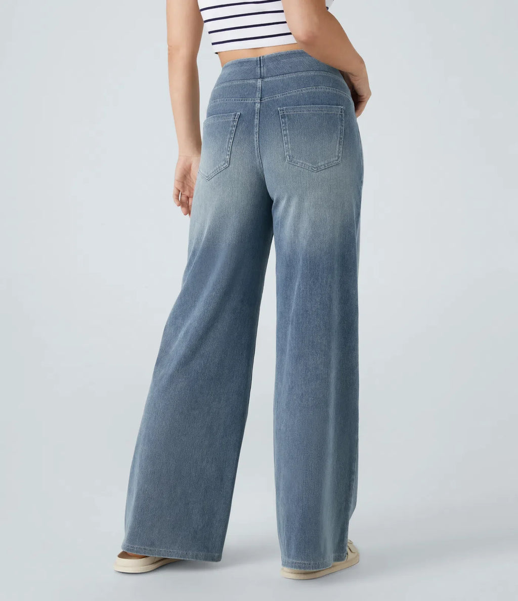 High-waisted elastic trousers