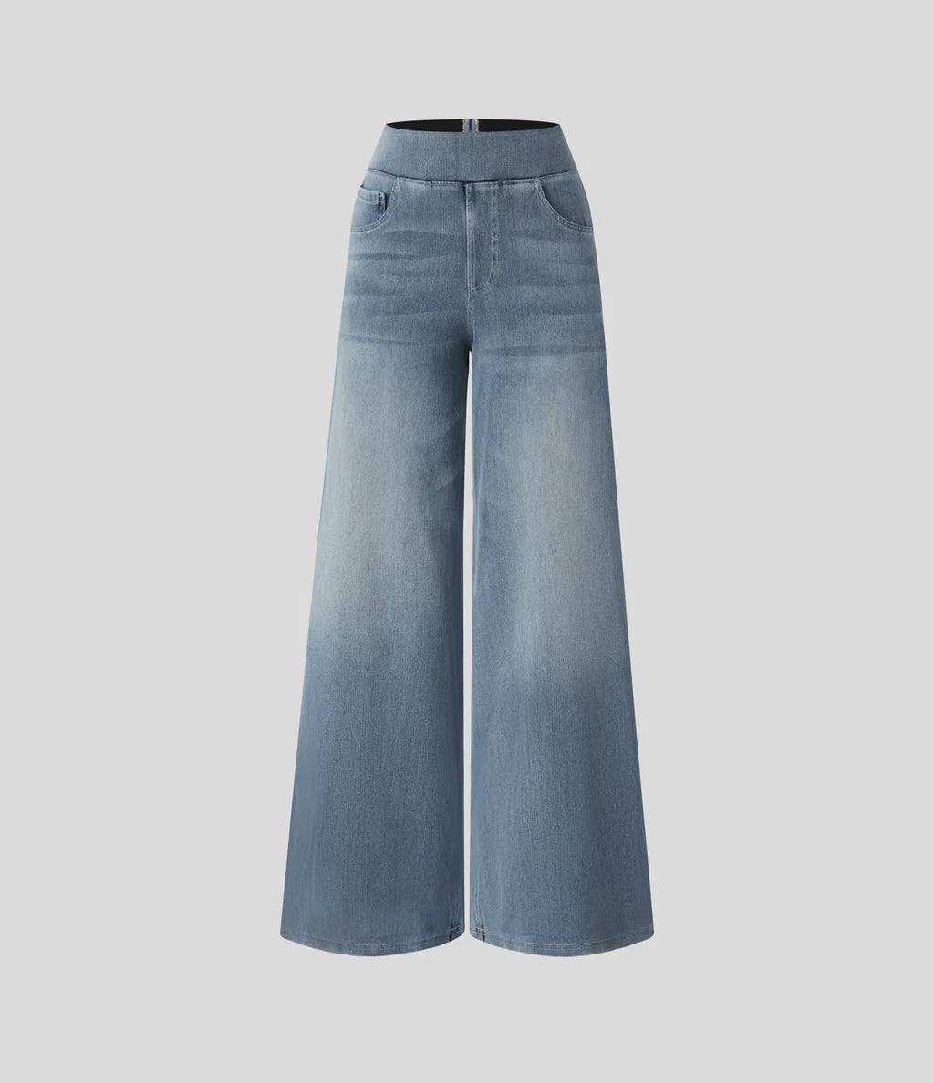 High-waisted elastic trousers