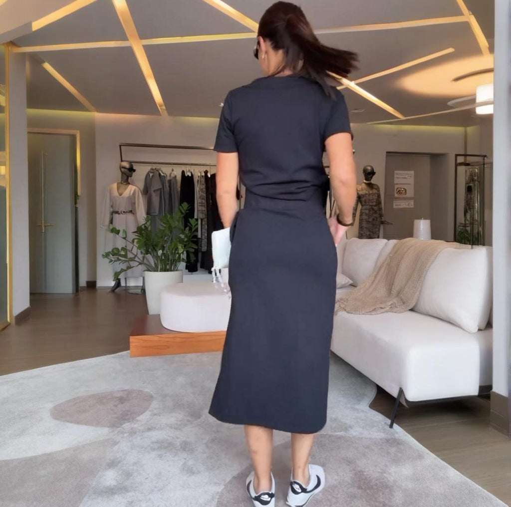 Stylish V-neck Top and Skirt