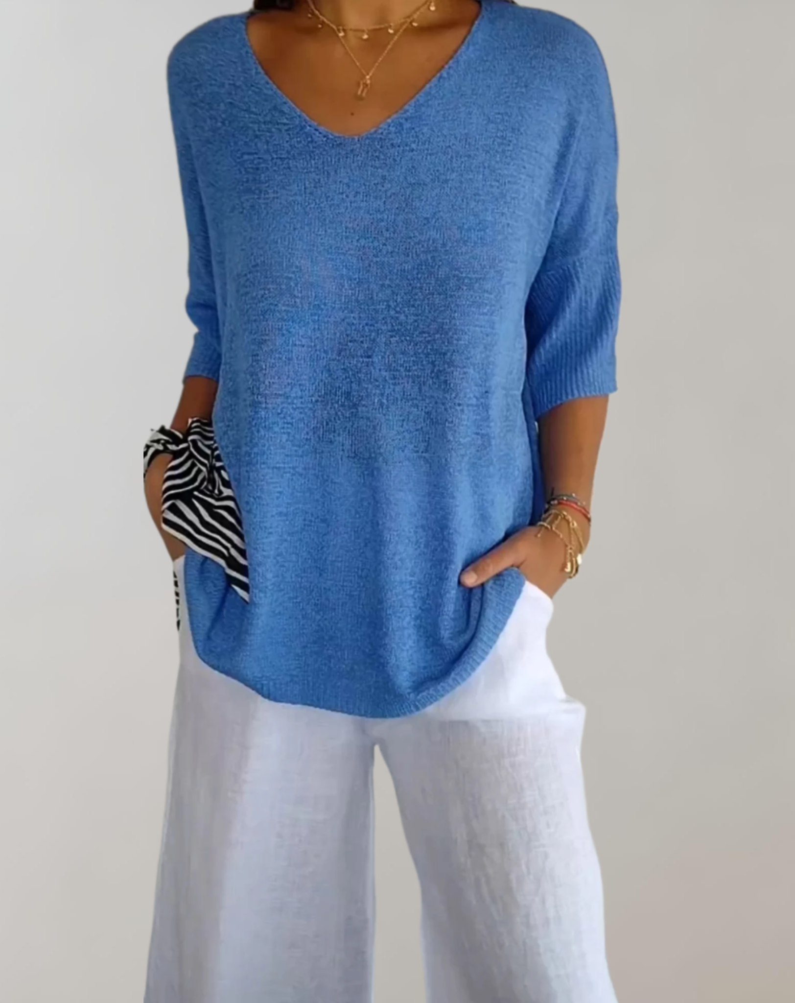 Gebreide Top Met V-Hals
