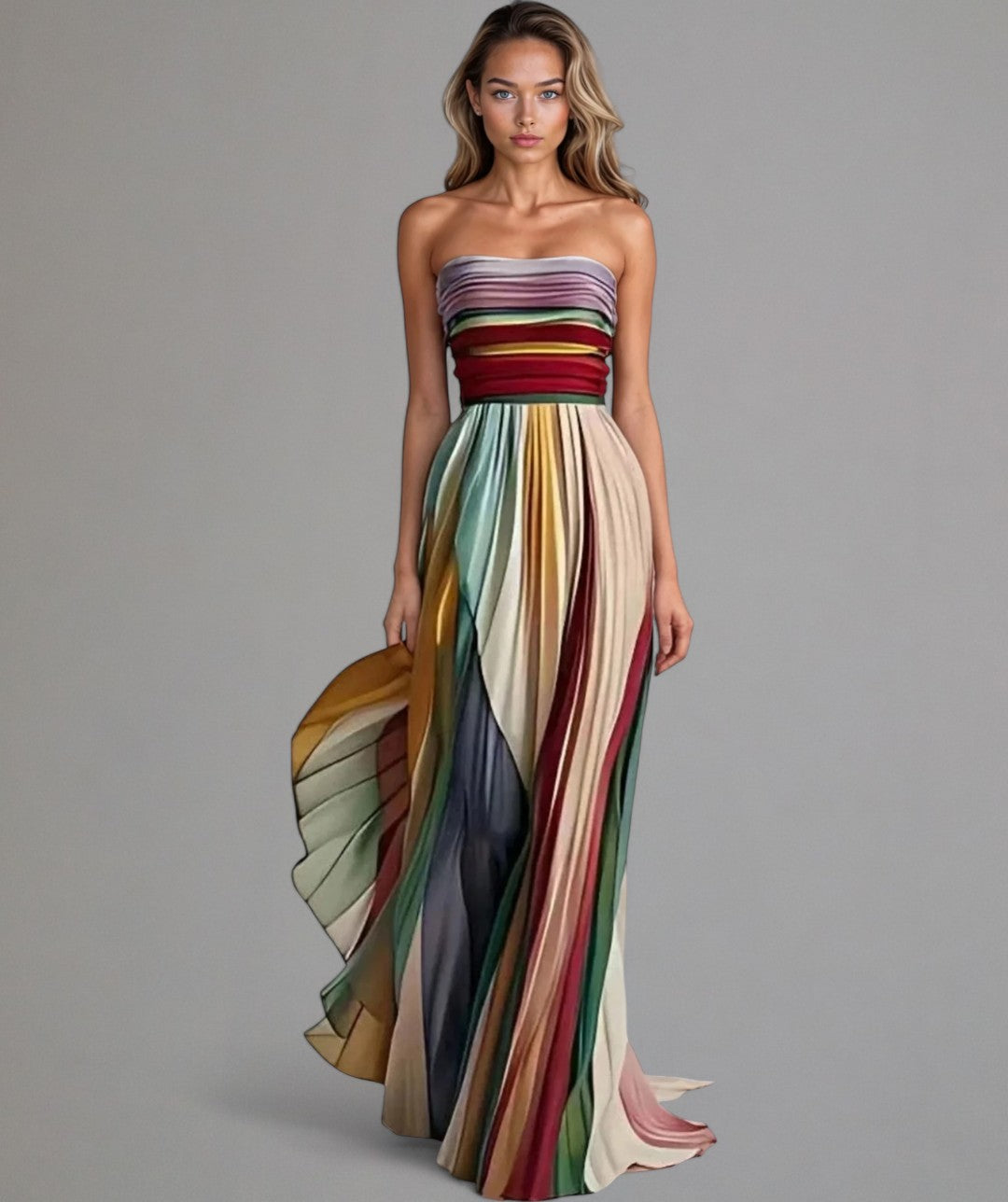 Sunset Breeze - Kleurrijke strapless jurk