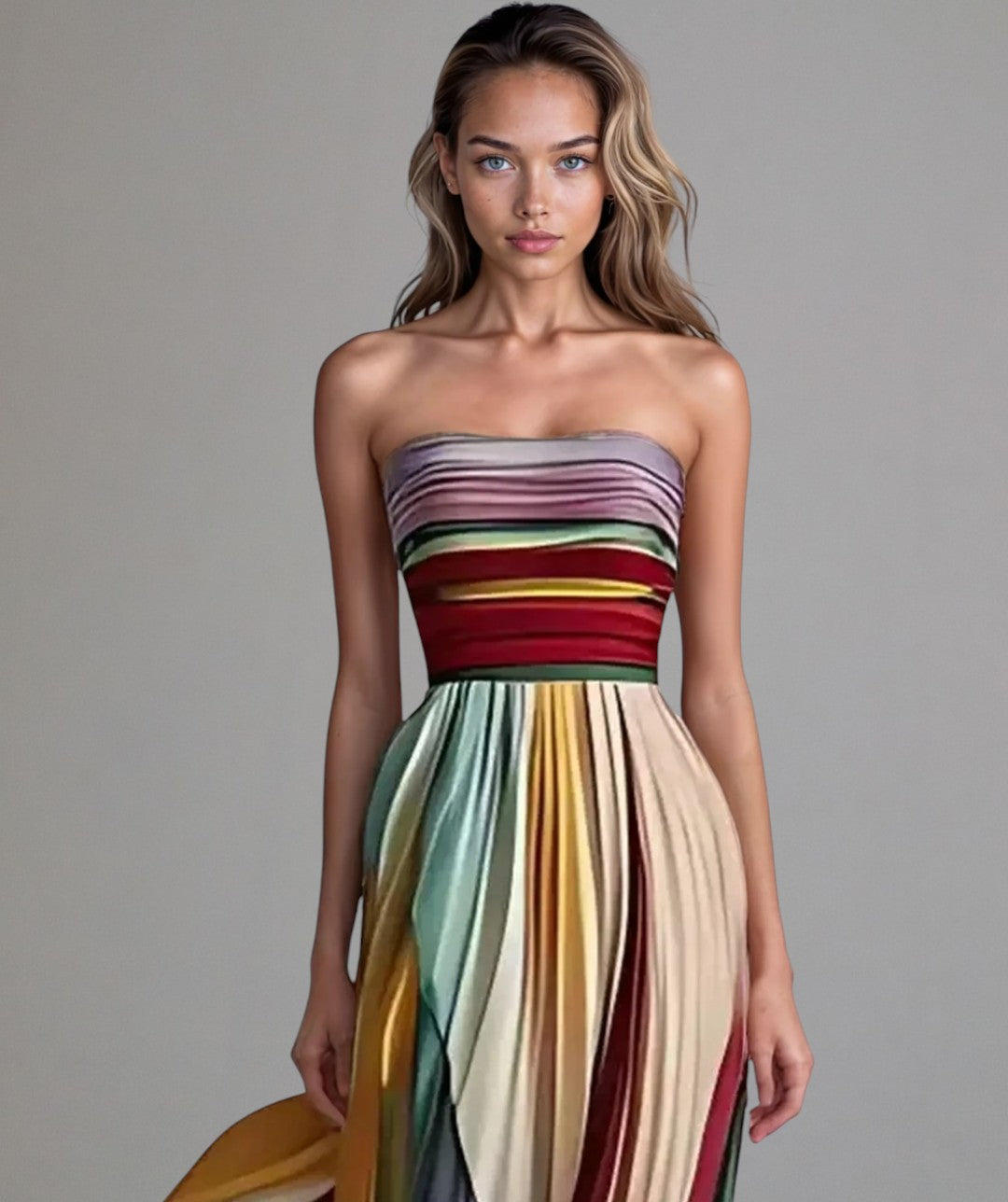 Sunset Breeze - Kleurrijke strapless jurk